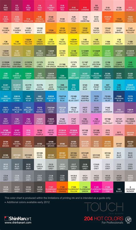 Touch Marker Color Charts Color Names Chart Color Palette Challenge