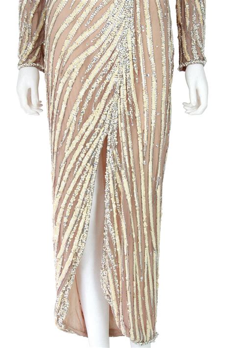 Bob Mackie Cream Sequin Beaded Gown With Slit For Sale At 1stdibs