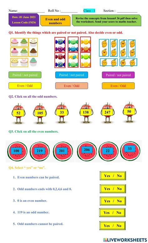 Even And Odd Numbers Online Exercise Live Worksheets