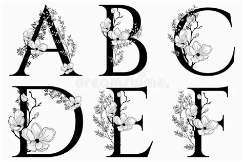 Vector Hand Drawn Floral Uppercase Letters Monograms Stock Vector