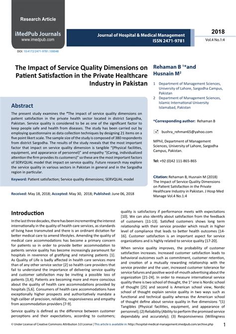 Pdf Assessment Of Service Quality Dimensions In Healthcare Industry 2