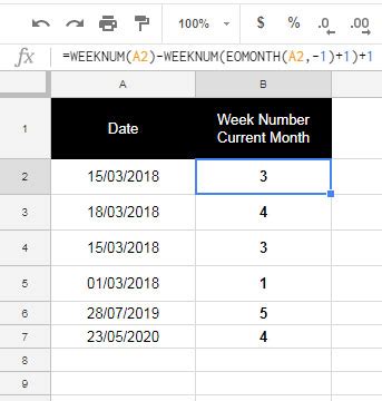 The first week of the month, as defined by getfirstdayofweek() and getminimaldaysinfirstweek(), has value 1. How to Find Current Month's Week Number In Google Sheets