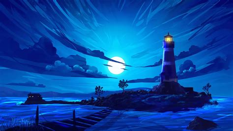 Lighthouse Anime Night Sky
