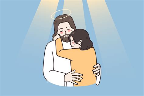 Jesus Hug Comfort Crying Girl Child Feel Supportive Show Love And Care