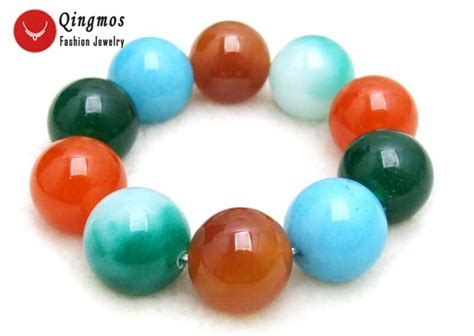 Qingmos Natural Multicolor Round Jades Bracelet For Women With 20mm