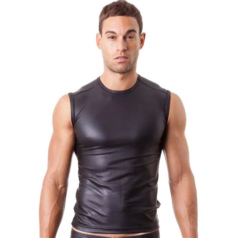 New Brand Sexy Tank Top Men Imitation Leather Men S Sleeveless
