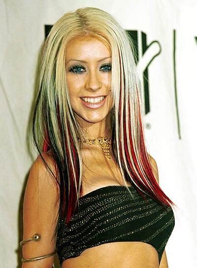 Christina Aguilera Blonde Red Black Hair Black Hair With Blue Highlights Black And Blonde Red