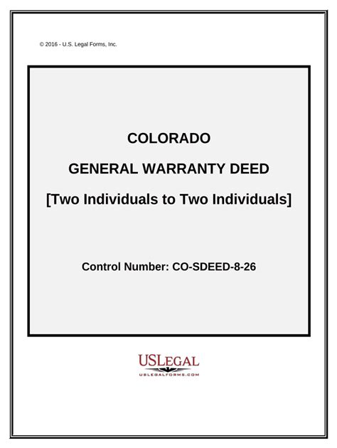 General Warranty Deed Two Individuals To Two Individuals Colorado Form