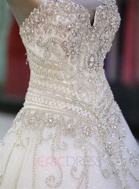 Sweetheart Rhinestone Appliques Cathedral Wedding Dress Bling Wedding