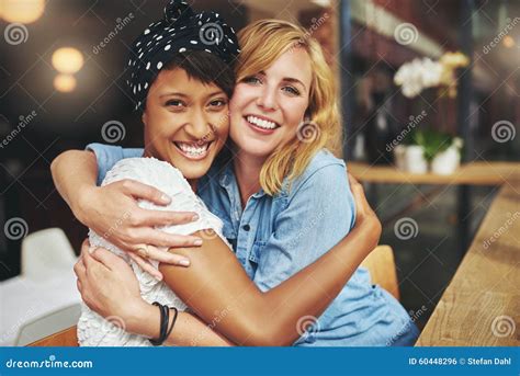 Two Happy Affectionate Young Woman Hugging Stock Photo Image Of