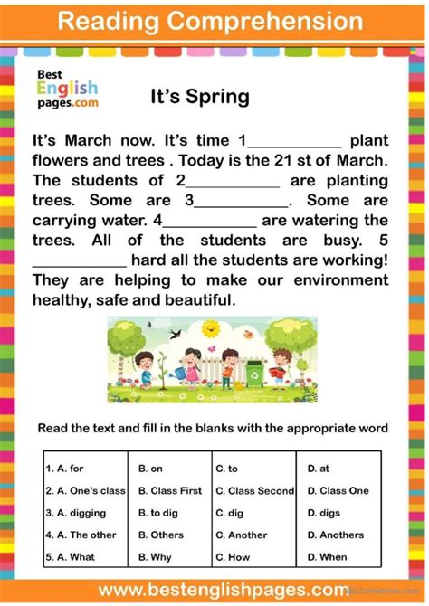Free Printable Spring Related Reading Comprehension Worksheets For Third Grade Reading