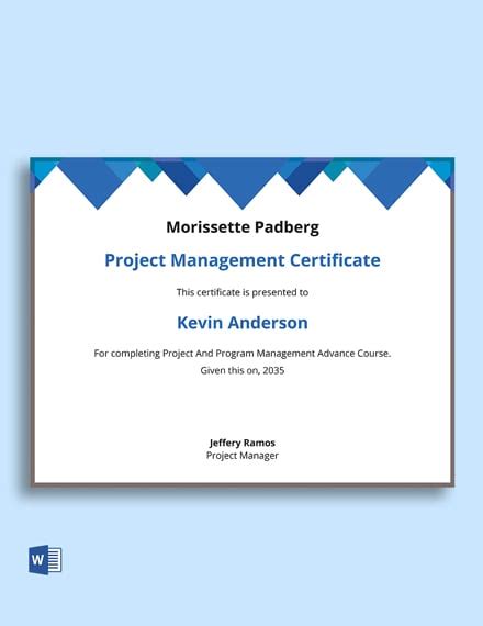 Project And Program Management Certificate Template Word
