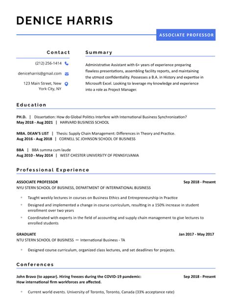 Academic Curriculum Vitae Cv Template And Writing Guide