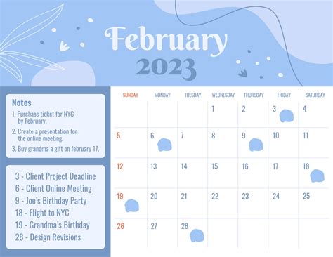 Printable Year 2023 Monthly Calendar Template Illustrator Word Psd