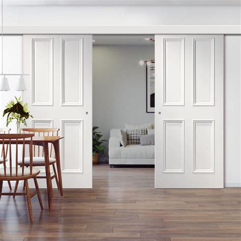 Double Sliding Door And Wall Track Rochester White Primed Door Raise