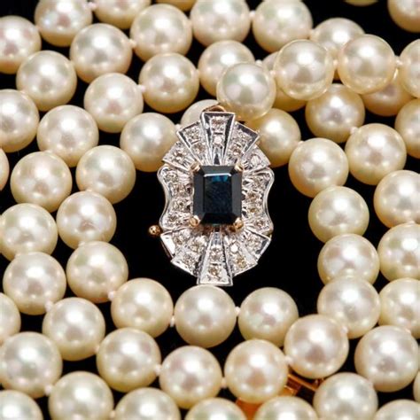 14kt Gold Pearl Sapphire And Diamond Necklace Lot 52 Important