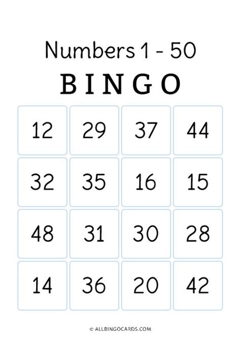 1 50 Number Bingo