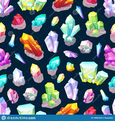 Seamless Pattern Of Crystals And Gemstones Stock Vector Illustration