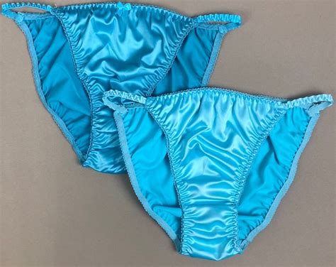 satin string bikini panties set of two teal and light blue etsy