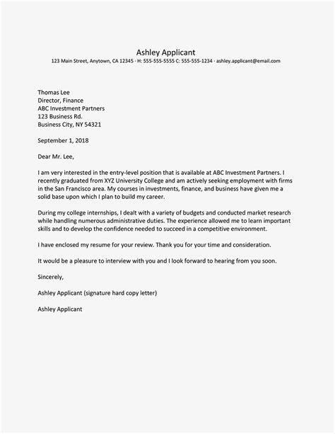 Entry Level Finance Cover Letter And Resume Samples