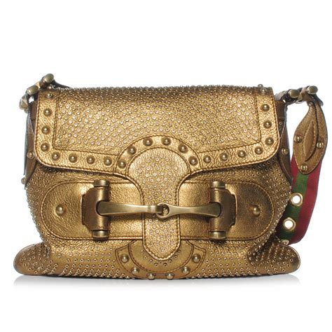 Gucci Leather Studded Pelham Flap Bag Gold 42714
