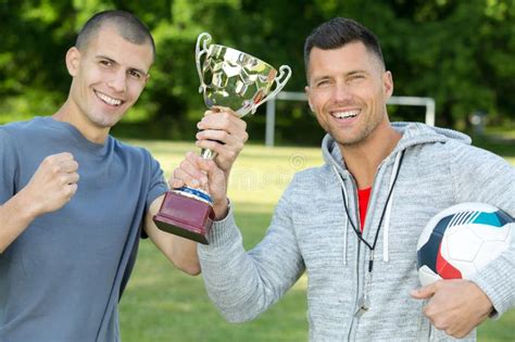 Two Football Players Celebrating Victory Stock Image Image Of Soccer