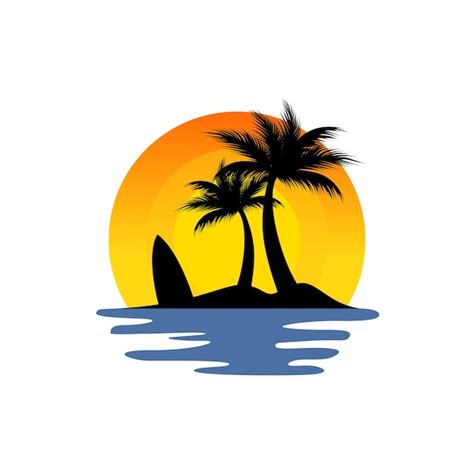 Premium Vector Island Logo Design With Coconut Trees And Sunset