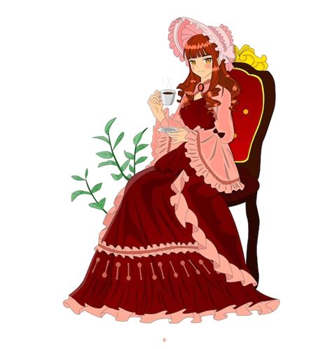 premium vector beautiful anime girl sitting on a chair drinking tea