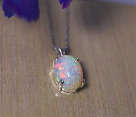 White Opal Necklace Fire Opal Pendant Natural Opal Large Opal