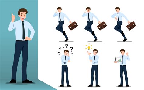Flat Design Concept Of Businessman With Different Poses Working And