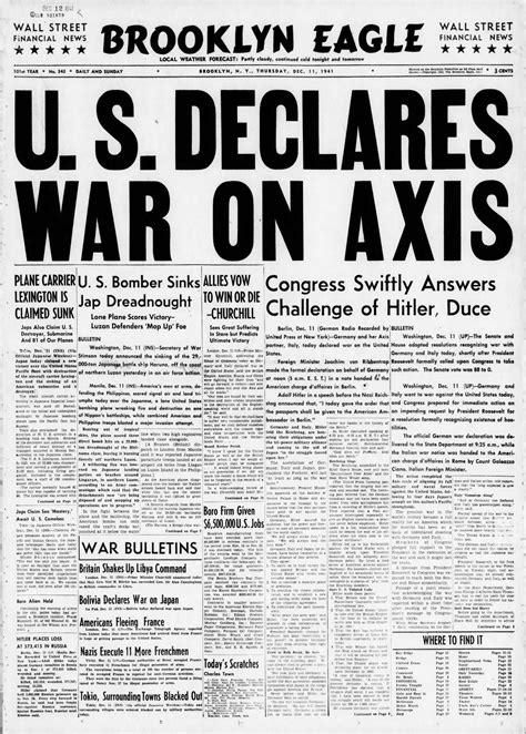December 11 On This Day In 1941 Us Declares War On Axis