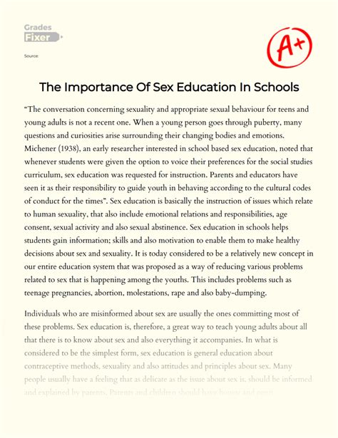 The Importance Of Sex Education In Schools Essay Example 1532 Words