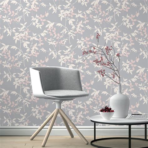 Rasch Grey Foliage Wallpaper Pink And Grey Wallpaper Tree Wallpaper