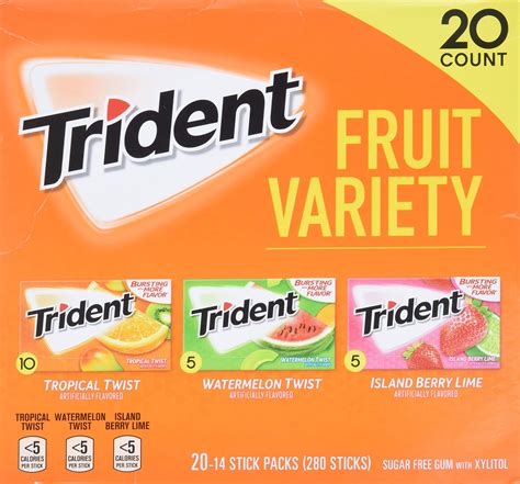 Trident Fruit Variety Pack Sugar Free Gum 14 Count Pack Of 20