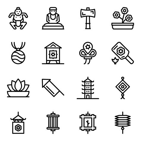 Conjunto De Iconos Culturales Y Tradicionales Japoneses 2230659 Vector