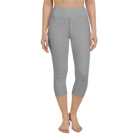 Ash Grey Yoga Capri Leggings Solid Color Mid Calf Length Activewear For Women Made In Usa Eu
