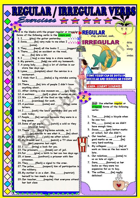 Irregular verbs form their past and past participle forms in different ways. Regular and Irregular Verbs - ESL worksheet by dackala