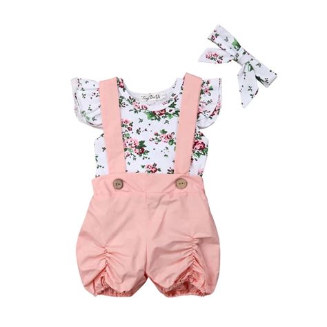 infantil bebê recém nascido meninas conjunto de roupas flor topos macacão bib calças bandana