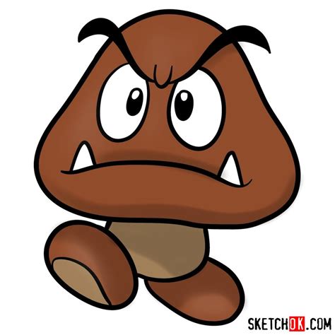 How To Draw Goomba From Super Mario Games Step By Step Drawing Tutorials