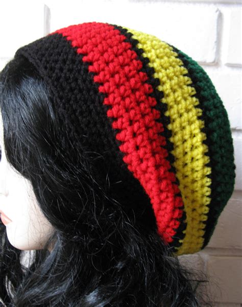 Jamaican Black Hippie Rasta Tam Slouchy Hat Crochet Etsy