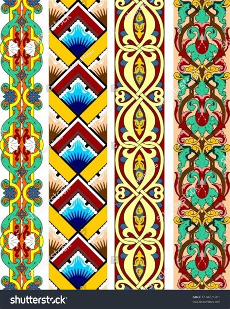 Set Of Four Colorful Ornamental Border Traditional For
