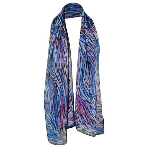 Australian Made Boxed Silk Scarf With Aboriginal Artwork “bush Grasses” Purple And Blue By