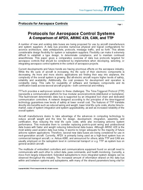 Protocols For Aerospace Control Systems A Comparison Of Afdx Arinc