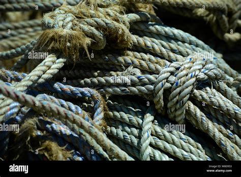 Bundles Of Ropes On A Commercial Fishing Vessel In Oregon Marina Stock