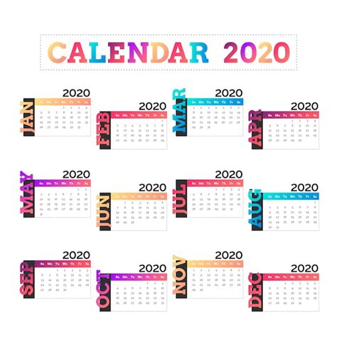 Premium Vector Colorful Calendar For 2020 Template