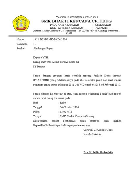 Surat undangan rapat dinas merupakan surat resmi. Contoh Surat Undangan Rapat Awal Tahun Pelajaran ...