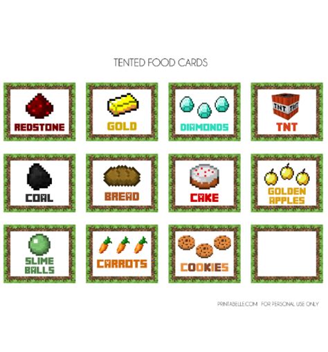 Minecraft Food Cards Free Printable
