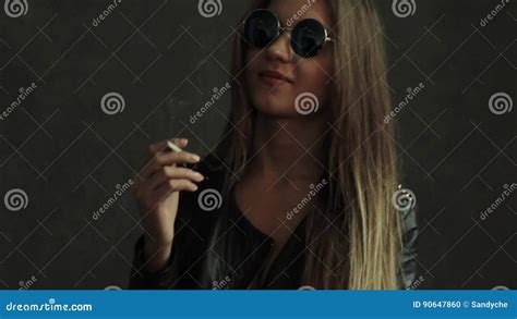Beautiful Young Woman Smoker Girl Smoking Cigarette In Studio