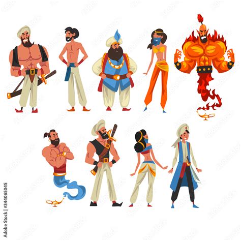 Oriental Fairy Tale Cartoon Characters Collection Beautiful Arabian