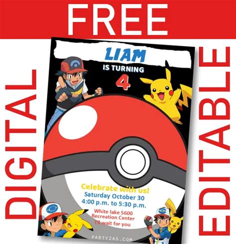 Free Pokemon Invitation Editable And Customizable Whatsapp Imessage
